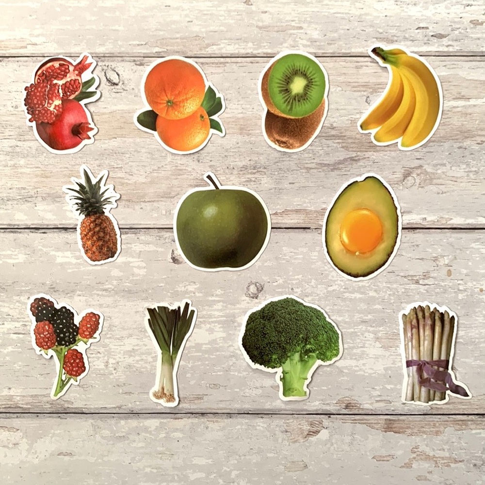 11pc Jumbo Fruit Vegetables Food Stickers Craft Bundle Bananas Broccoli NEW